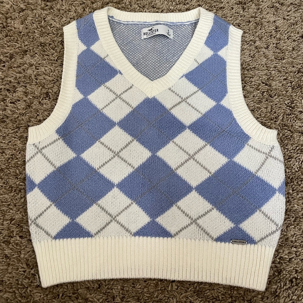 blue and white sweater vest